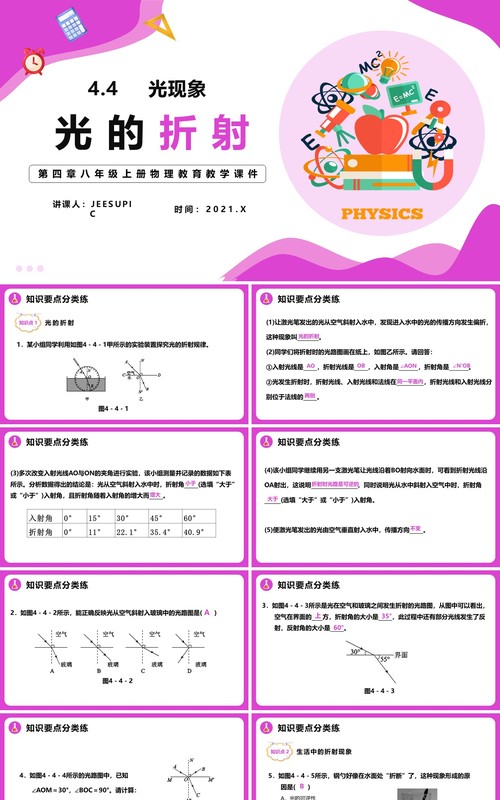4.4第四章光的折射八年级物理课件PPT模版
