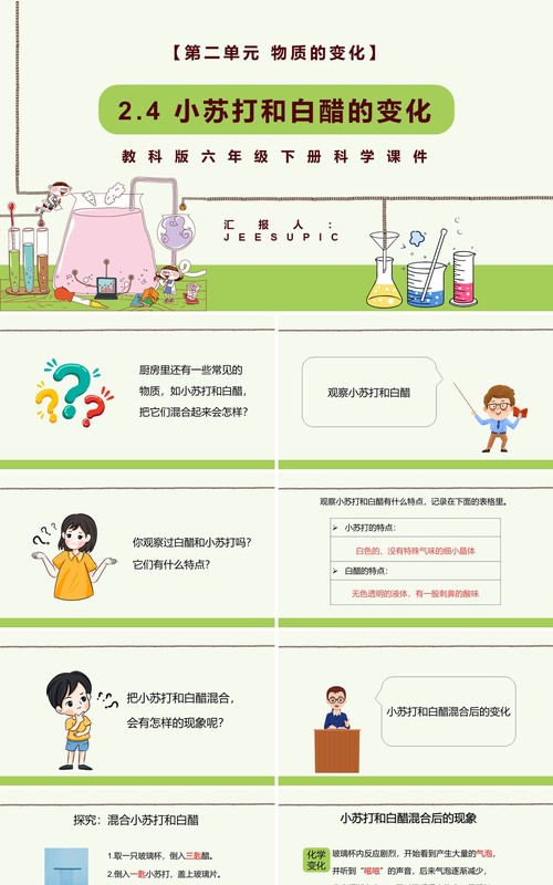 教科版六年级科学下册小苏打和白醋的变化 课件PPT模板