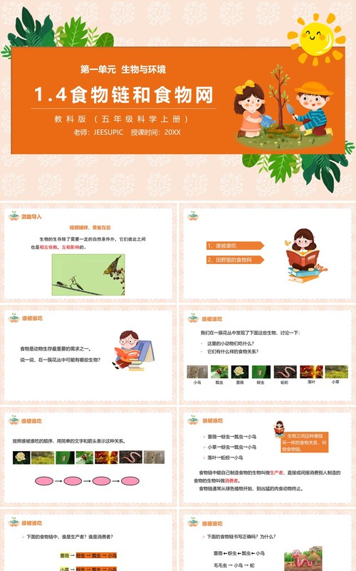 教科版五年级科学上册食物链和食物网PPT模板