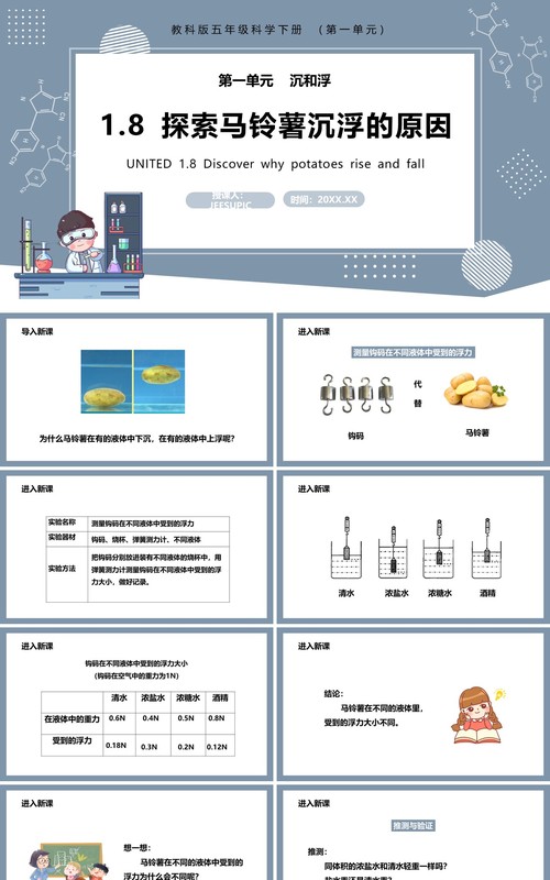 教科版五年级科学下册探索马铃薯沉浮的原因课件PPT模板