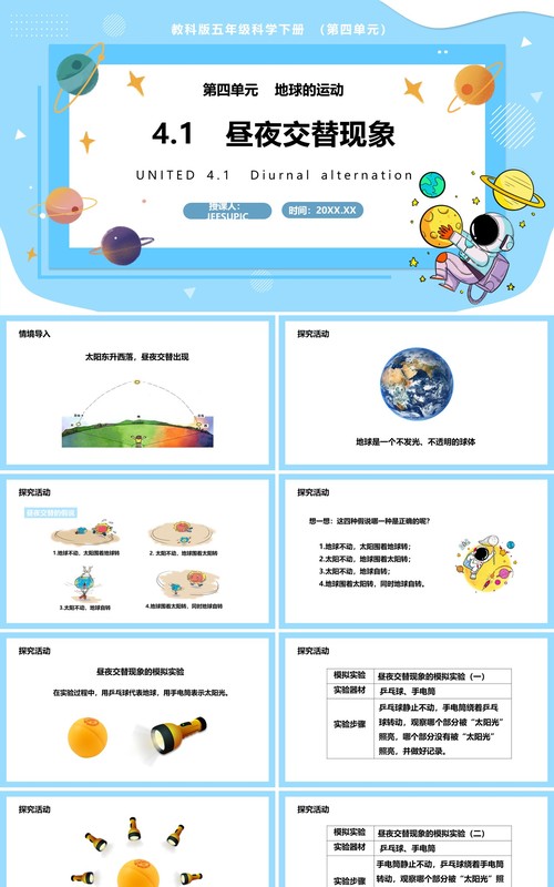 教科版五年级科学下册昼夜交替现象课件PPT模板