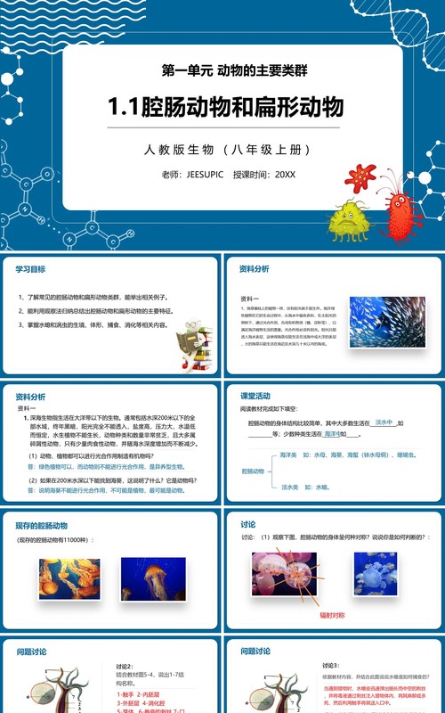 部编版八年级生物上册腔肠动物和扁形动物PPT模板