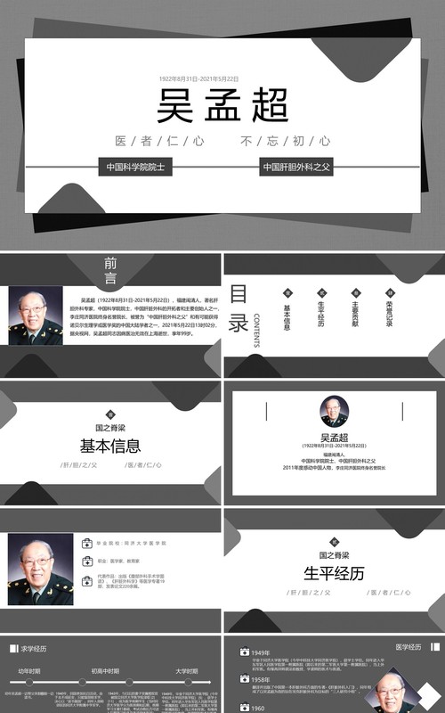 医者仁心吴孟超人物介绍ppt模板