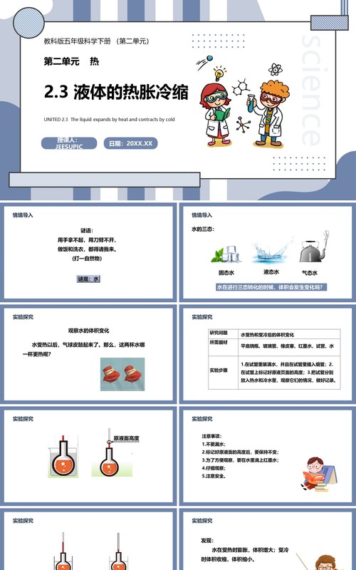 教科版五年级科学下册液体的热胀冷缩课件PPT模板