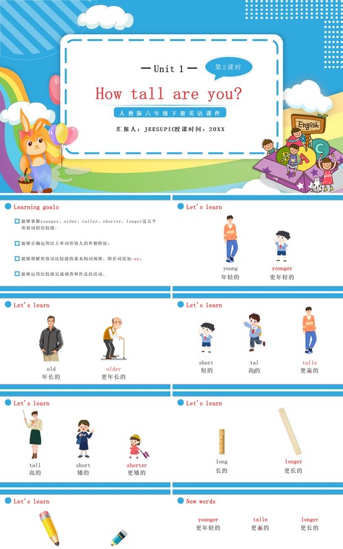 人教版六年级英语下册How tall are you第二课时教育课件PPT模板