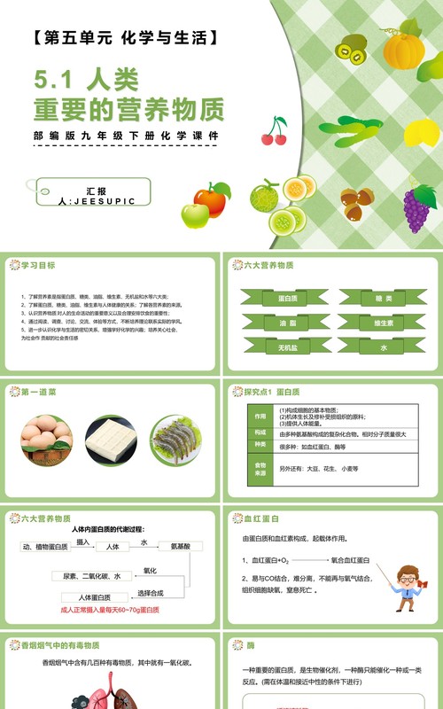 部编版九年级化学下册人类重要的营养物质课件PPT模板