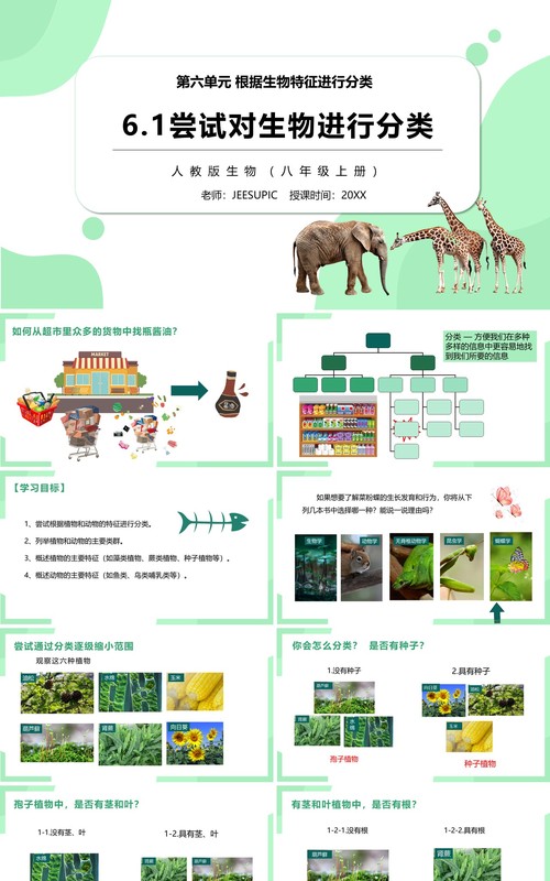 部编版八年级生物上册尝试第六单元对生物进行分类PPT模板