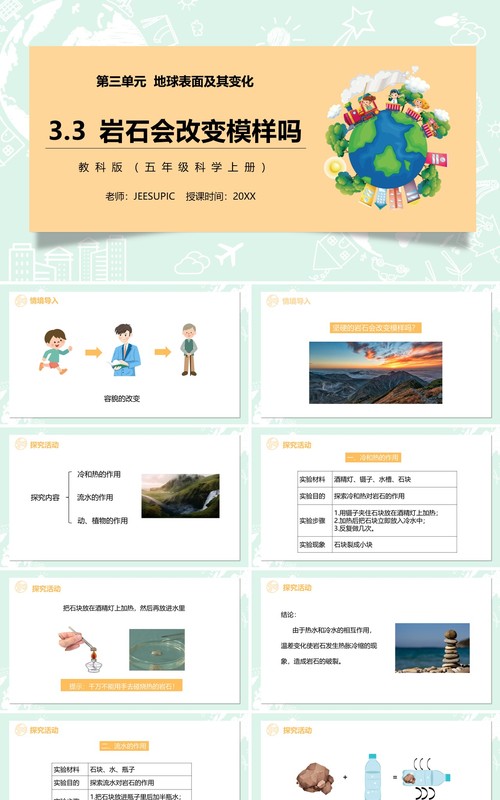 教科版五年级科学上册岩石会改变模样吗PPT模板