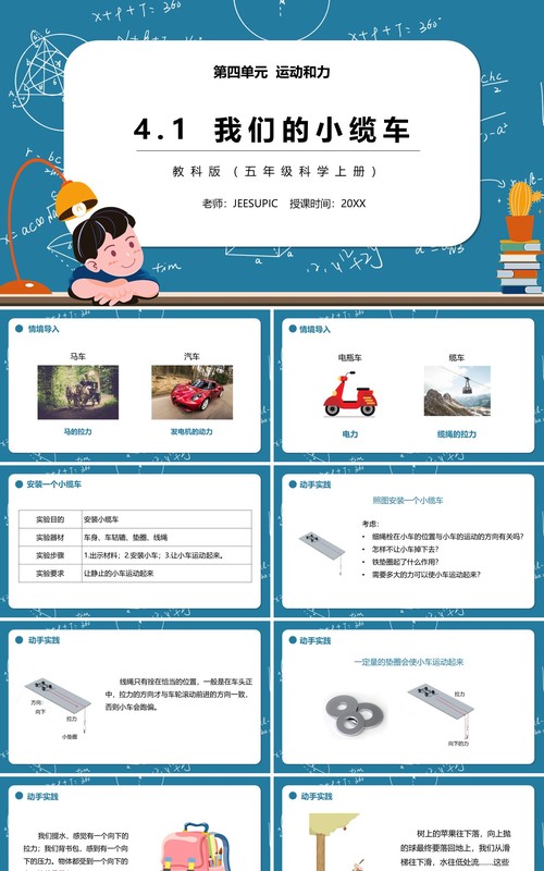 教科版五年级科学上册我们的小缆车PPT模板