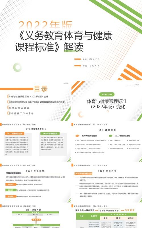 橙绿简约风体育与健康课程标准解读PPT模板