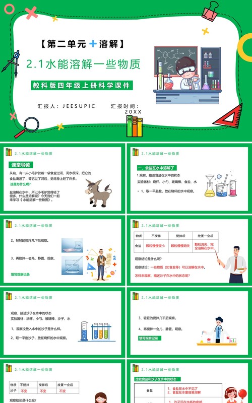 教科版四年级科学上册第二单元溶解2.1水能溶解一些物质