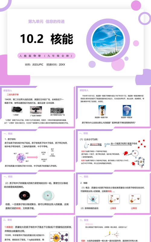 部编版九年级物理全册核能课件PPT模板