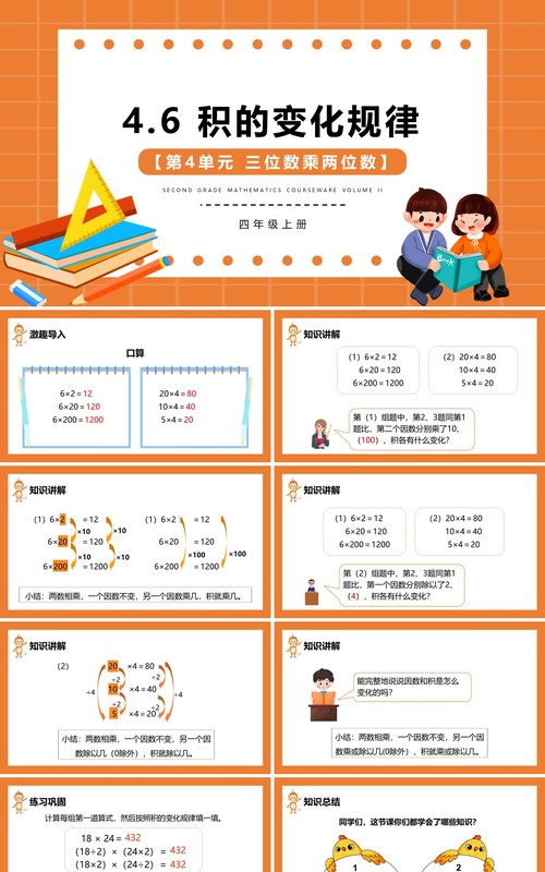 部编版四年级数学上册积的变化规律课件PPT模板