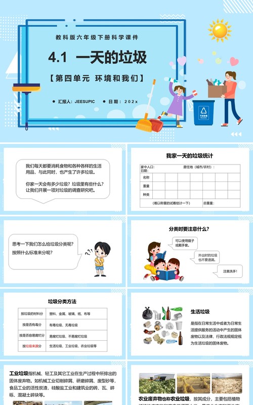 教科版六年级科学下册一天的垃圾课件PPT模板