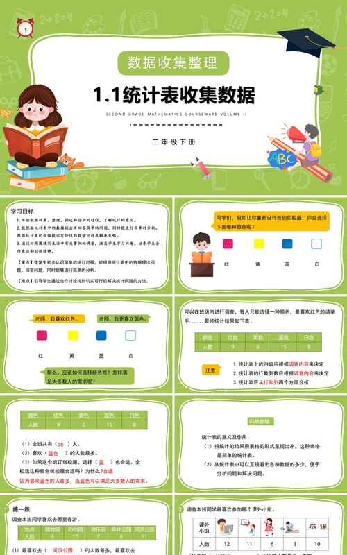 部编版二年级数学下册统计表收集数据课件PPT模板