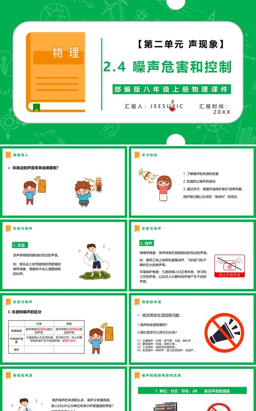 部编版八年级物理上册噪声危害和控制与传播课件PPT模板