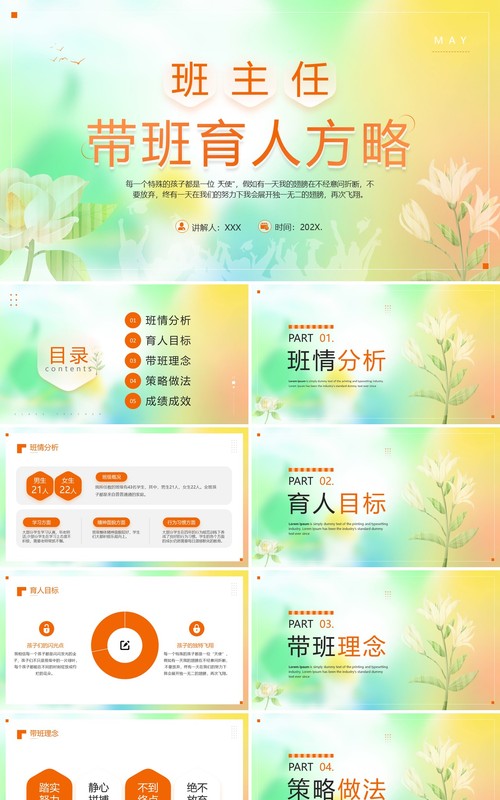 橙色清新风班主任带班育人方略PPT模板