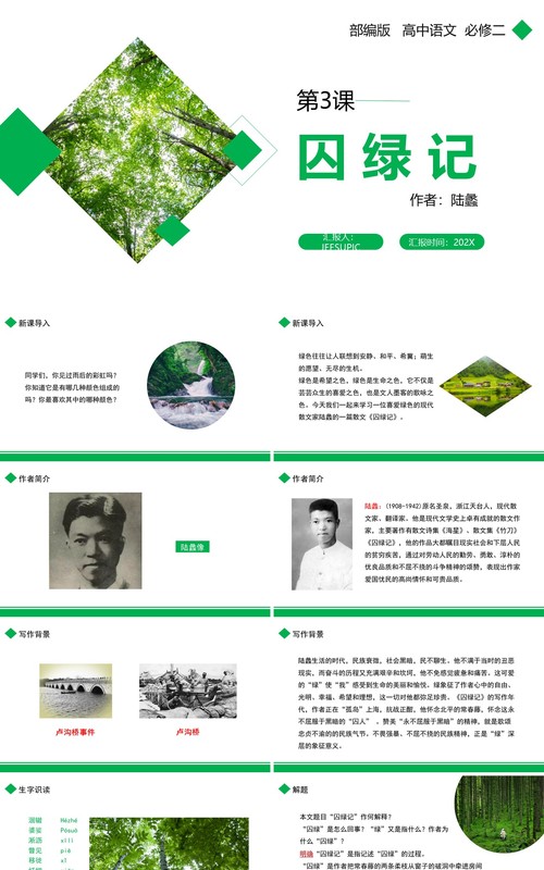部编版高中语文必修二囚绿记课件PPT模板