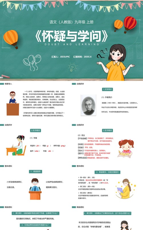 部编版九年级语文上册怀疑与学问课件PPT模板