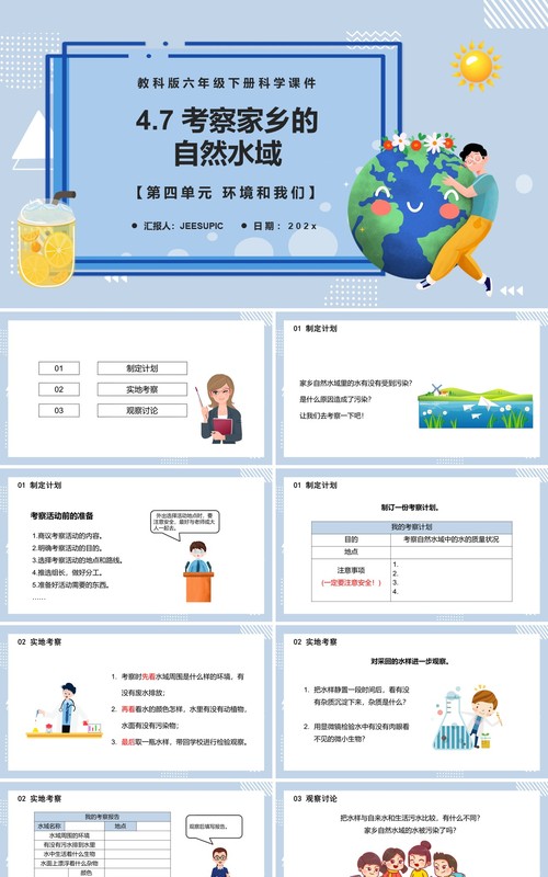 教科版六年级科学下册考察家乡的自然水域课件PPT模板