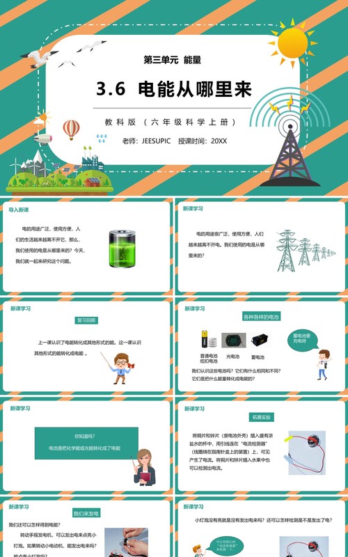 教科版六年级科学上册电能从哪里来PPT模板
