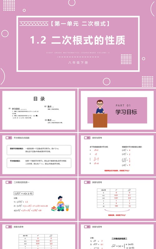 部编版八年级数学下册二次根式的性质课件PPT模板
