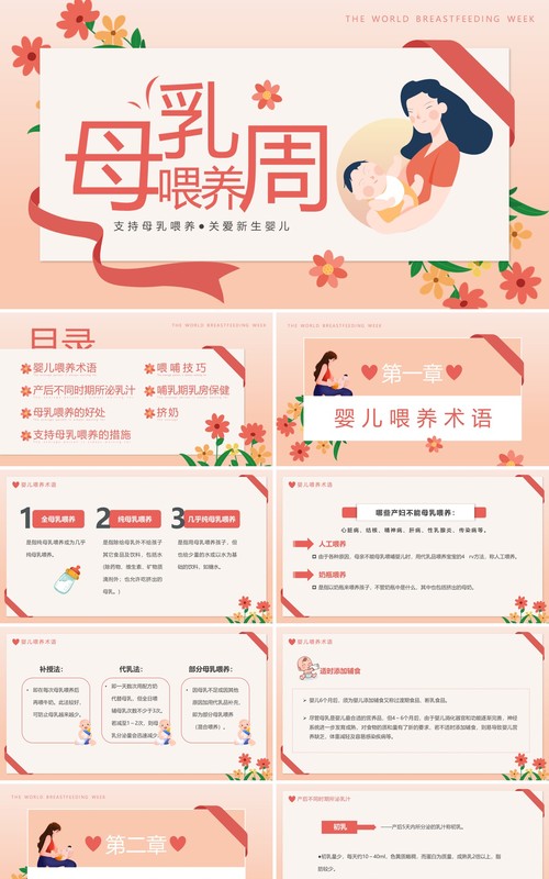 橙色卡通风母乳喂养知识分享PPT模板