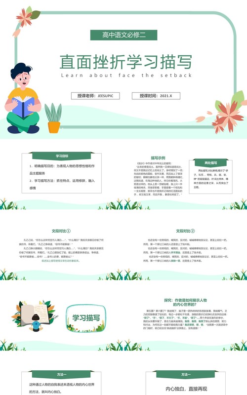 部编版高中语文必修二直面挫折学习描写课件PPT模板