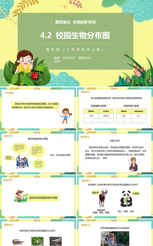 教科版六年级科学上册校园生物分布图PPT模板