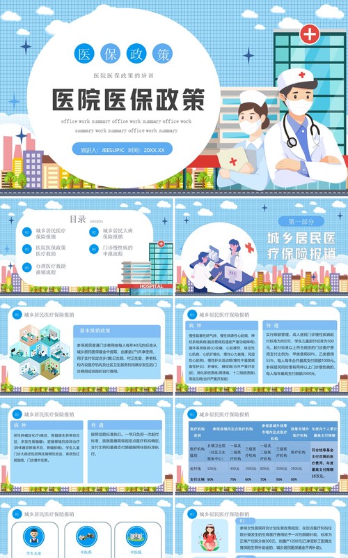 蓝色卡通风医院医保政策PPT模板