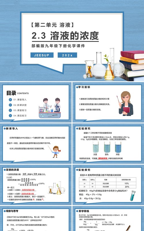 部编版九年级化学下册溶液的浓度课件PPT模板