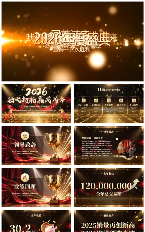 黑金大气商务风2026年终总结员工表彰大会PPT模板