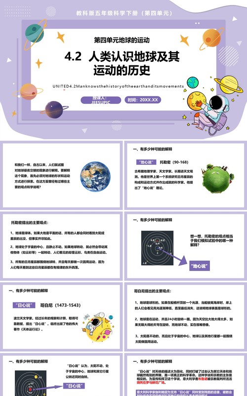 教科版五年级科学下册人类认识地球及其运动的历史课件PPT模板