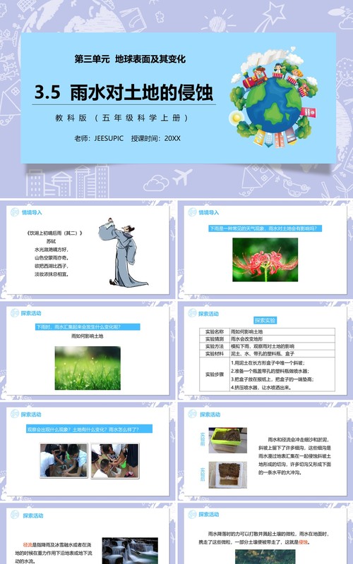 教科版五年级科学上册雨水对土地的侵蚀PPT模板