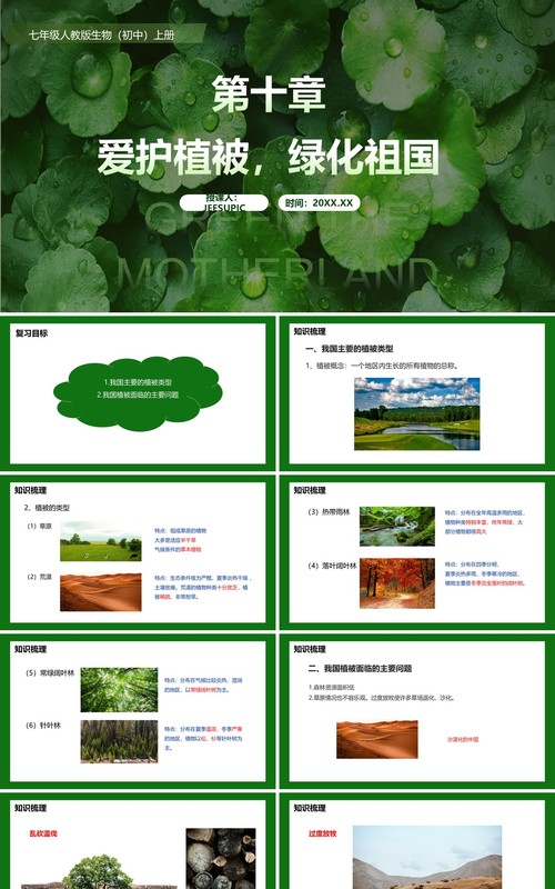 部编版七年级生物上册爱护植被绿化祖国课件PPT模板