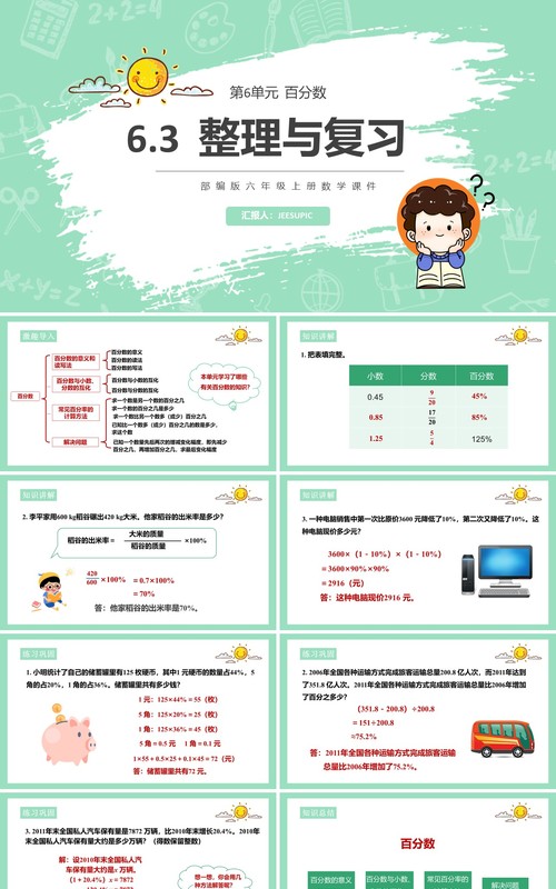 部编版六年级数学上册整理与复习课件PPT模板