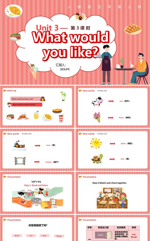 人教版五年级英语上册第3单元What would you like第三课时课件PPT模板