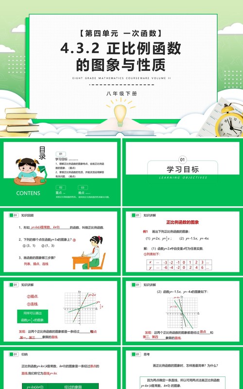 部编版八年级数学下册正比例函数的图象与性质课件PPT模板
