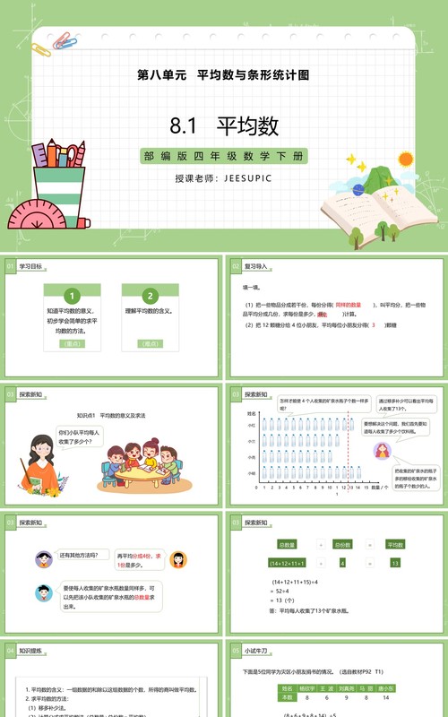 部编版四年级数学下册平均数课件PPT模板