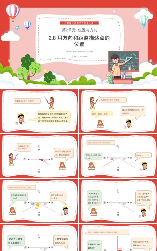 部编版六年级数学上册用方向和距离描述点的位置课件PPT模板