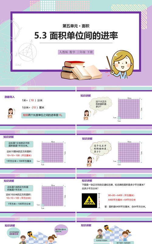 部编版三年级数学下册面积单位间的进率课件PPT模板