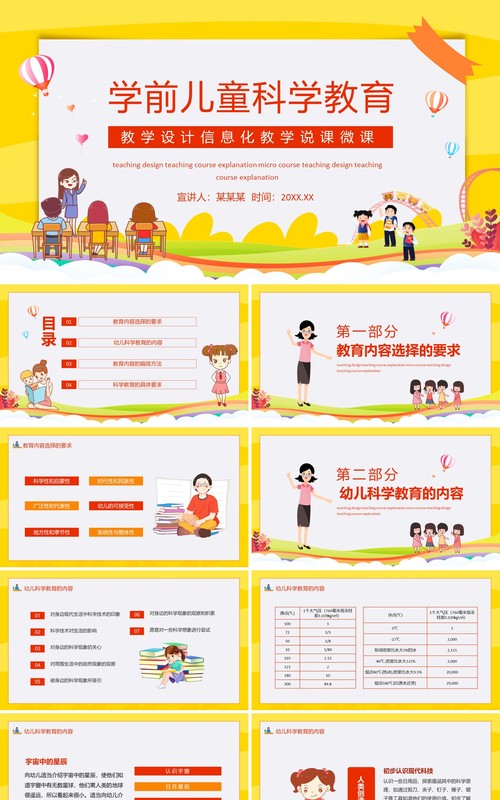 学前儿童科学教育教学设计信息化教学说课微课动态PPT模板