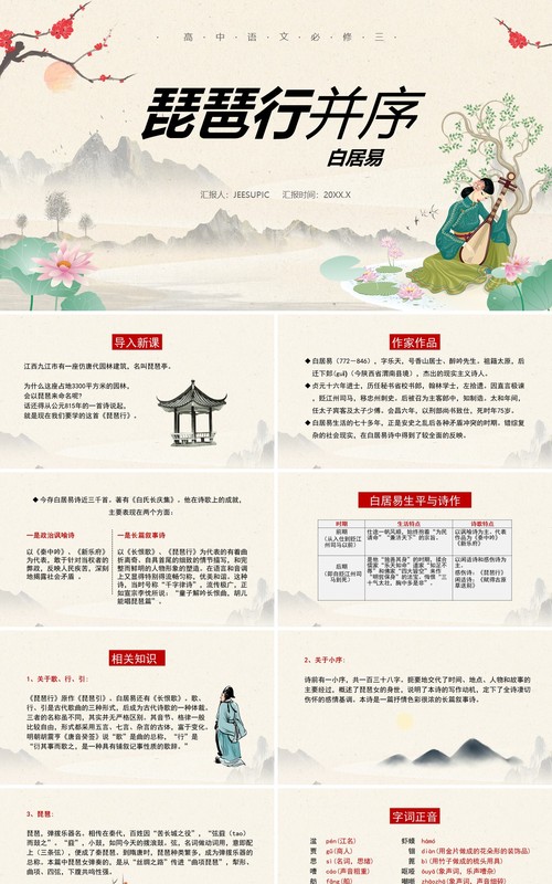 部编版高中语文必修三琵琶行课件PPT模板