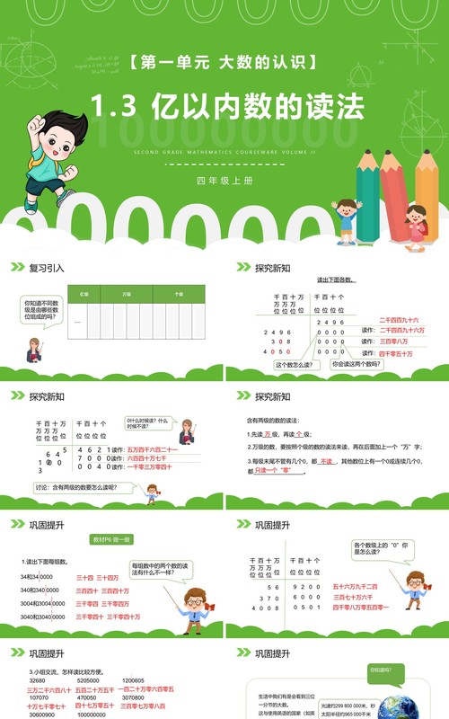 部编版四年级数学上册亿以内数的读法课件PPT模板