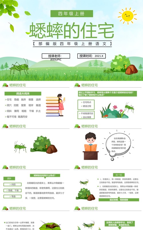 部编版四年级语文上册蟋蟀的住宅课件PPT模板