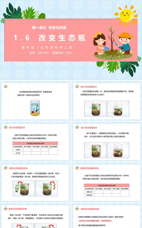 教科版五年级科学上册改变生态瓶PPT模板