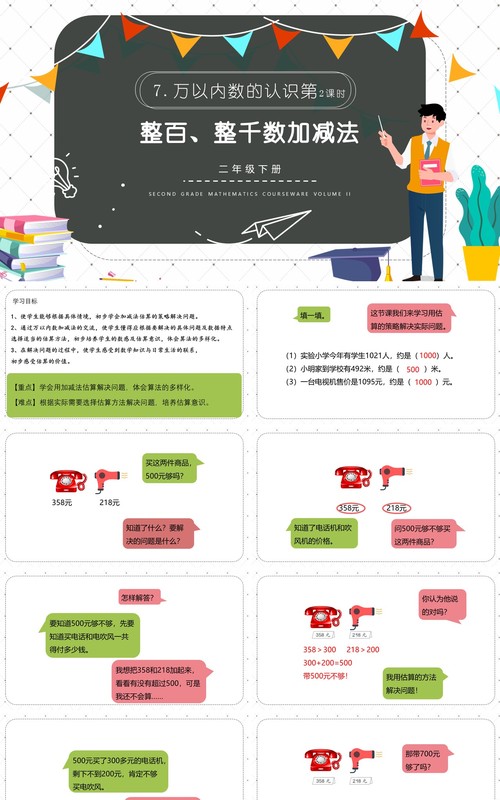 部编版二年级数学下册整百整千数加减法课件PPT模板
