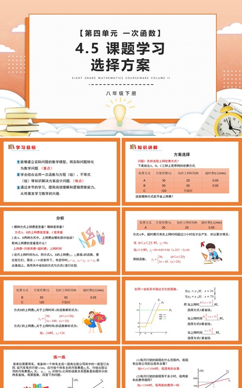 部编版八年级数学下册课题学习选择方案课件PPT模板