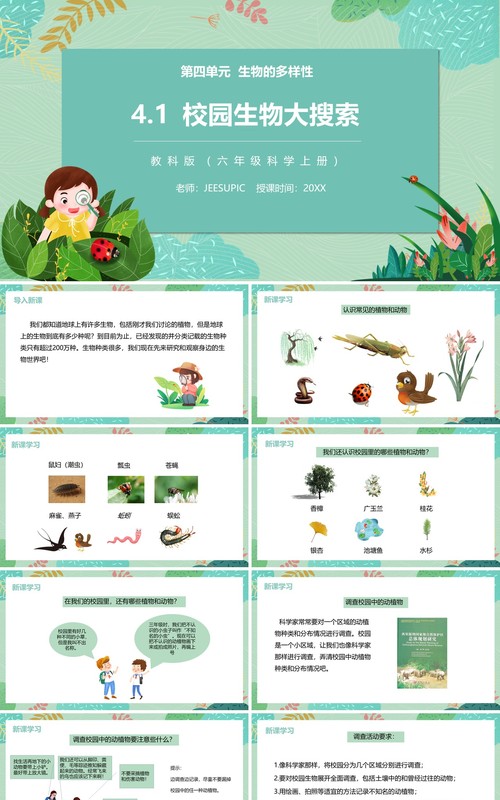 教科版六年级科学上册校园生物大搜索PPT模板