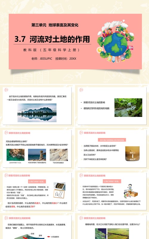 教科版五年级科学上册河流对土地的作用PPT模板